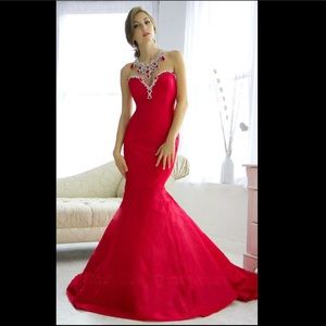 Tarik Ediz Red Evening Gown